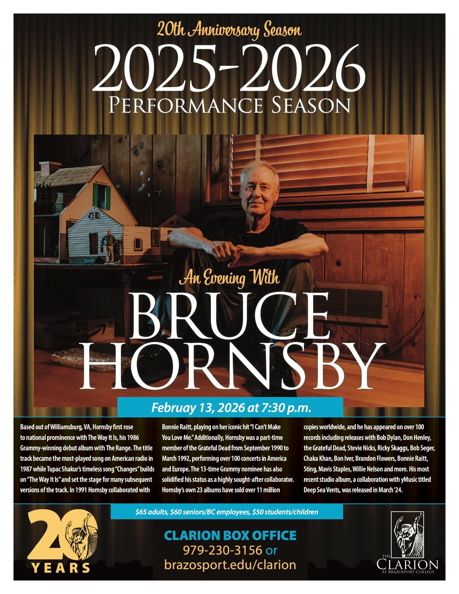 Bruce Hornsby 2026 tour poster